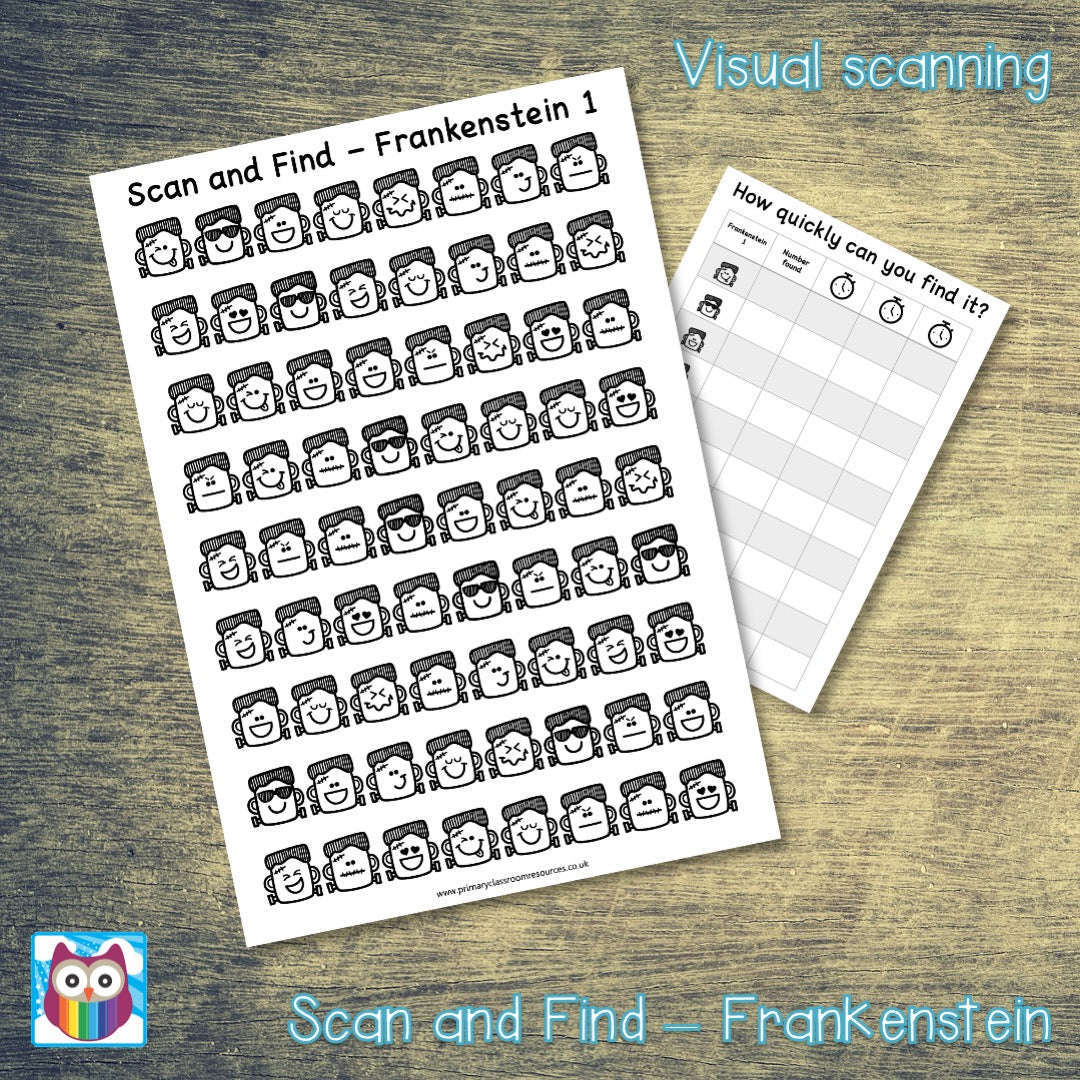 Scan and Find - Frankenstein - Visual Scanning Activity:Primary Classroom Resources