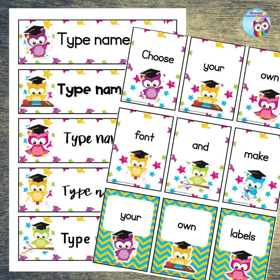 EDITABLE Name Tray & Coat Peg Labels - School Owl:Primary Classroom Resources