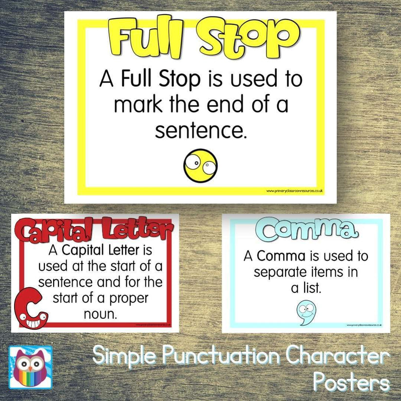 Simple Punctuation Character Posters – Primary Classroom Resources