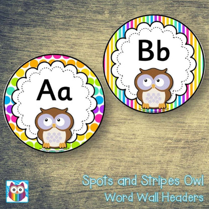 Spots and Stripes Owl Word Wall Headers:Primary Classroom Resources