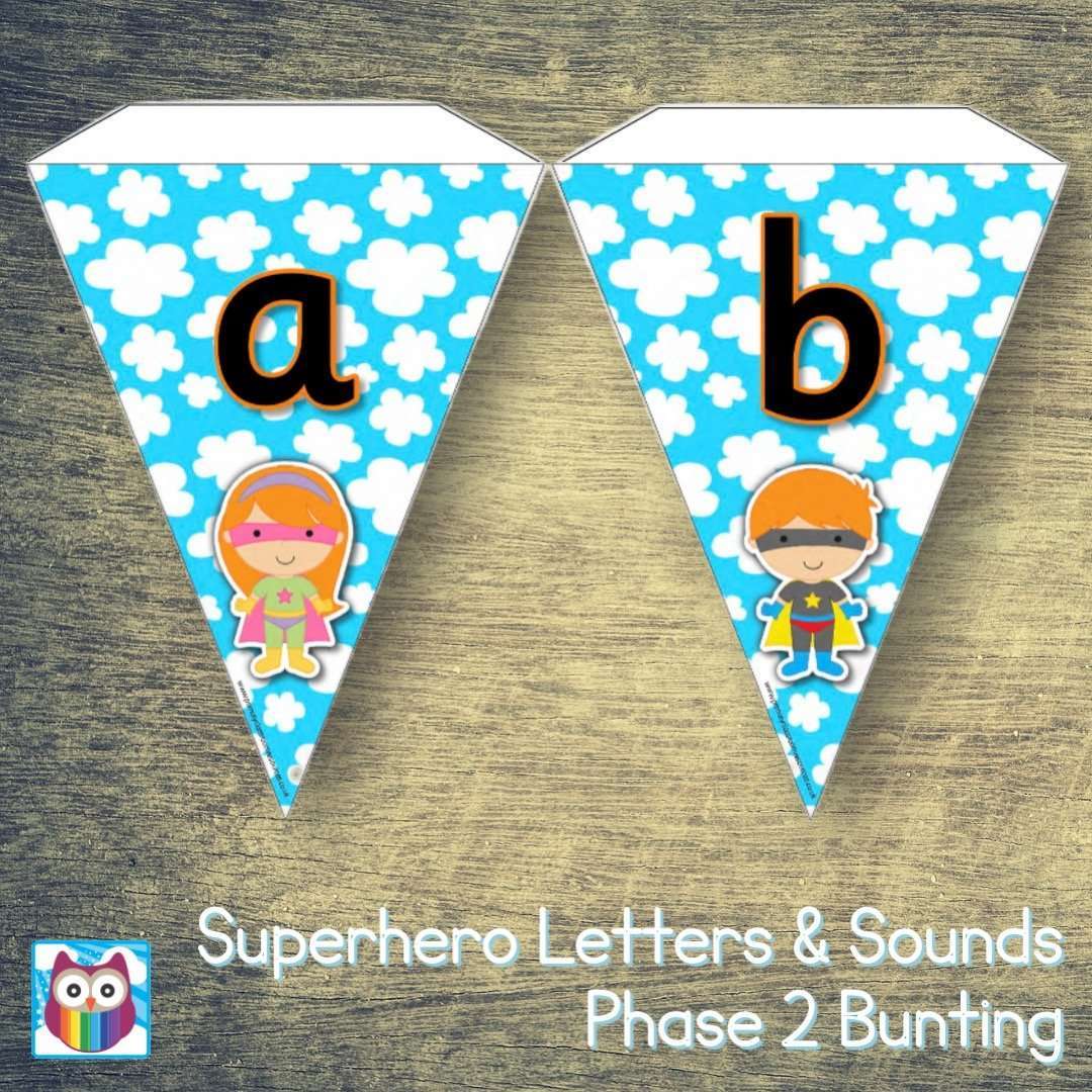 Superhero Letters and Sounds Phase 2 Bunting:Primary Classroom Resources
