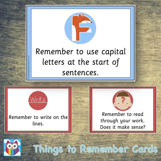 Things to Remember Cards:Primary Classroom Resources