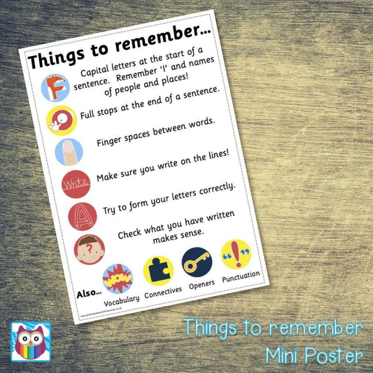 Things to Remember Checklist Mini Poster/Mat Pack:Primary Classroom Resources