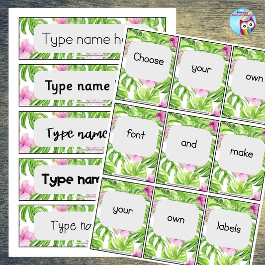 EDITABLE Name Tray & Coat Peg Labels - Tropical Bloom:Primary Classroom Resources