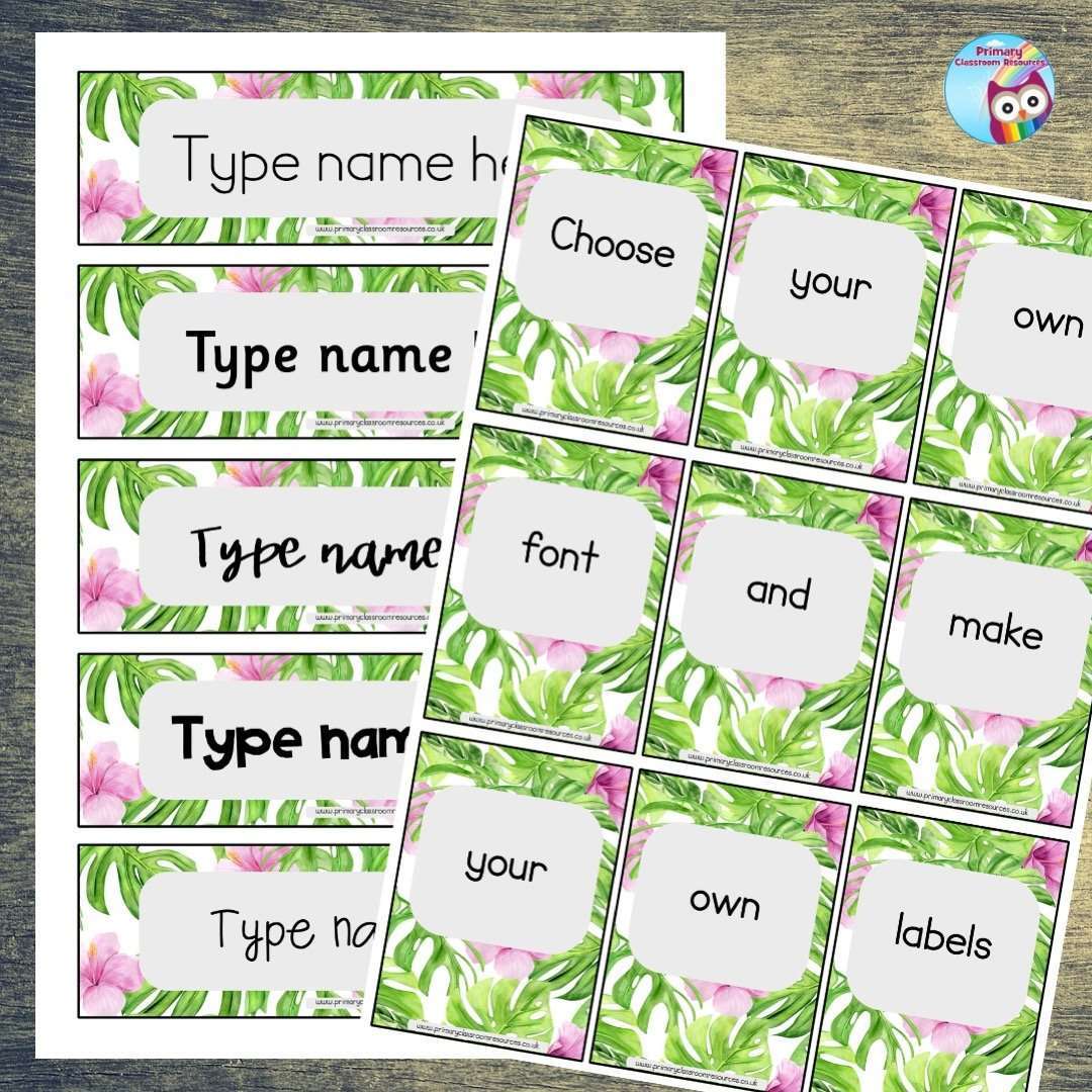 EDITABLE Name Tray & Coat Peg Labels Bundle:Primary Classroom Resources,Digital download / Tropical Bloom