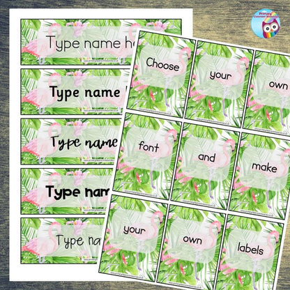 EDITABLE Name Tray & Coat Peg Labels Bundle:Primary Classroom Resources,Digital download / Tropical flamingo