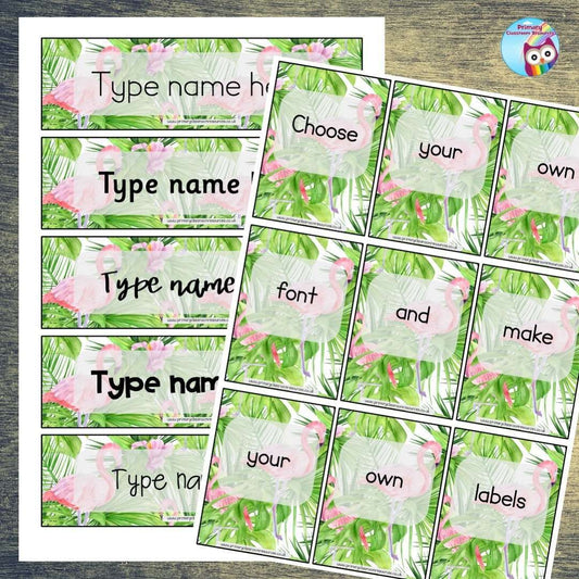 EDITABLE Name Tray & Coat Peg Labels - Tropical Flamingo:Primary Classroom Resources