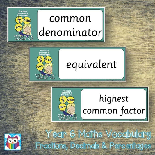 Year 6 Maths Vocabulary - Fractions, Decimals and Percentages:Primary Classroom Resources