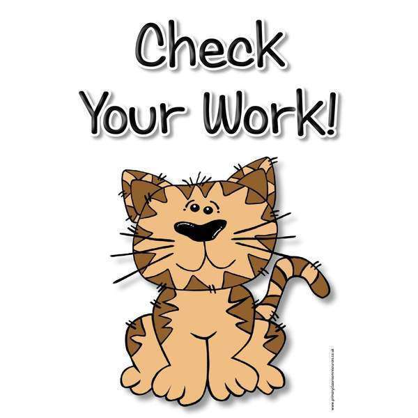 A3 Laminated - Checkers the Cat Says Check Your Work!:Primary Classroom Resources