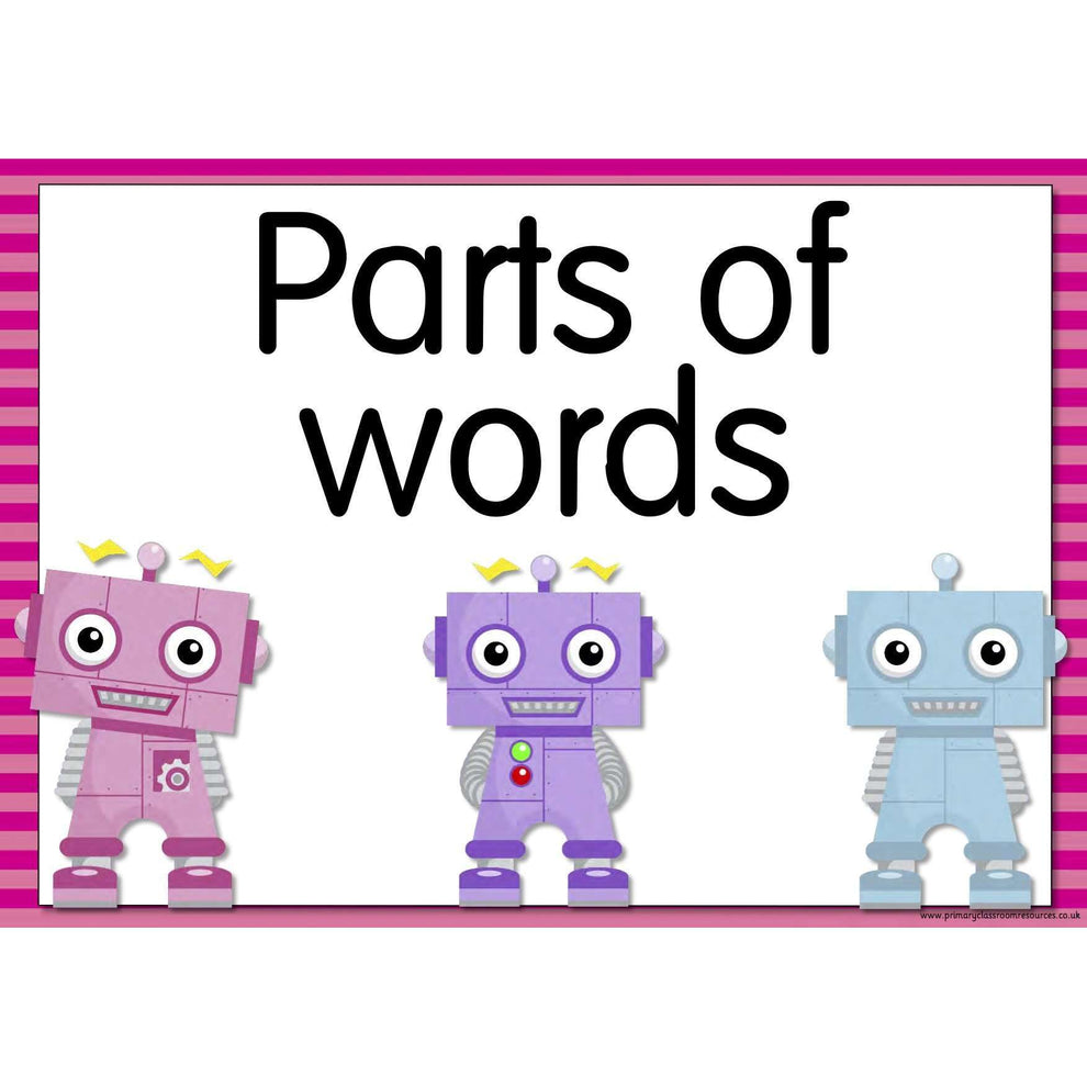 The GrammarBots - Parts of Words Posters A3 Laminated Classroom Poster ...