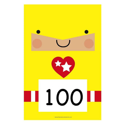 A4 Superhero Number Cards 100s to 1000:Primary Classroom Resources