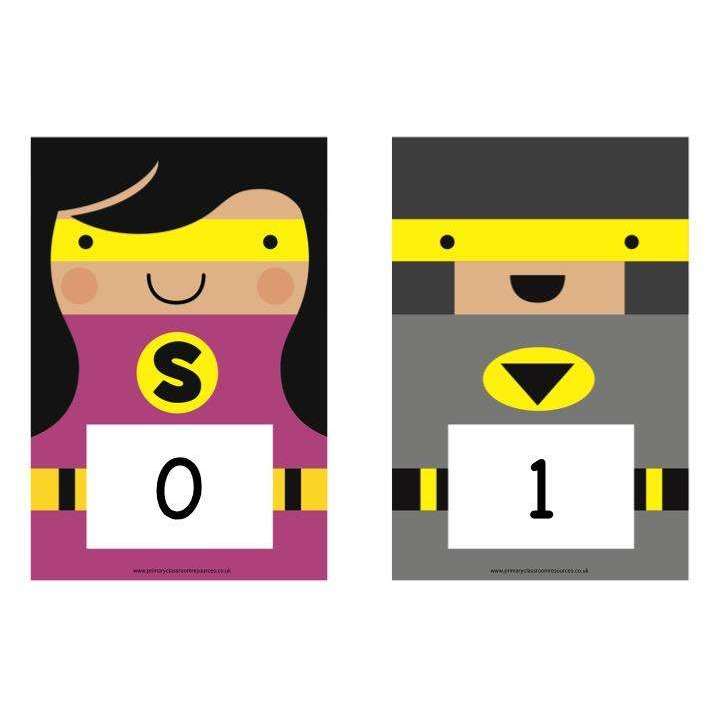 A5 Superhero Number Cards 0-20, 10s to 100, 100s to 1000:Primary Classroom Resources
