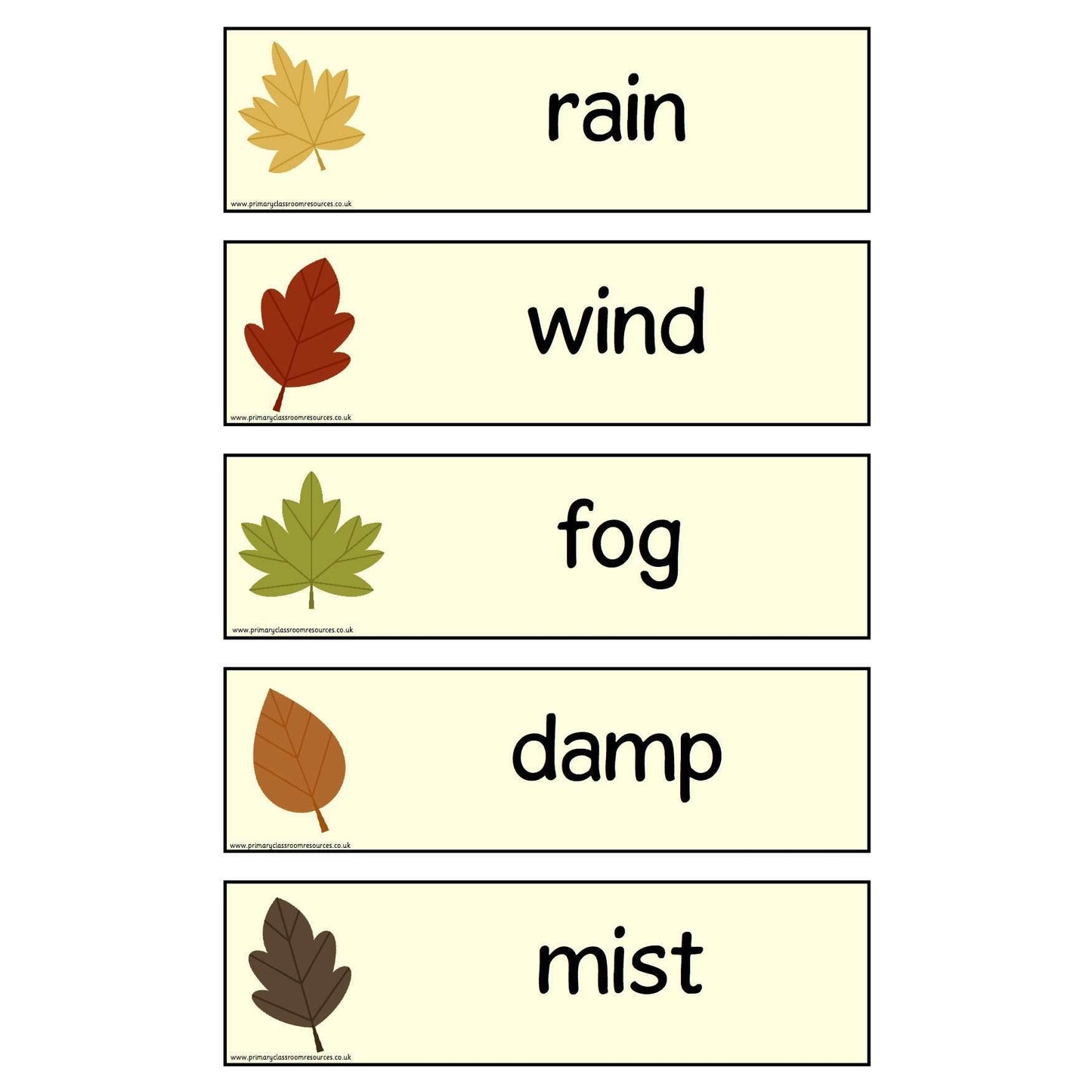 Autumn Vocabulary Cards:Primary Classroom Resources