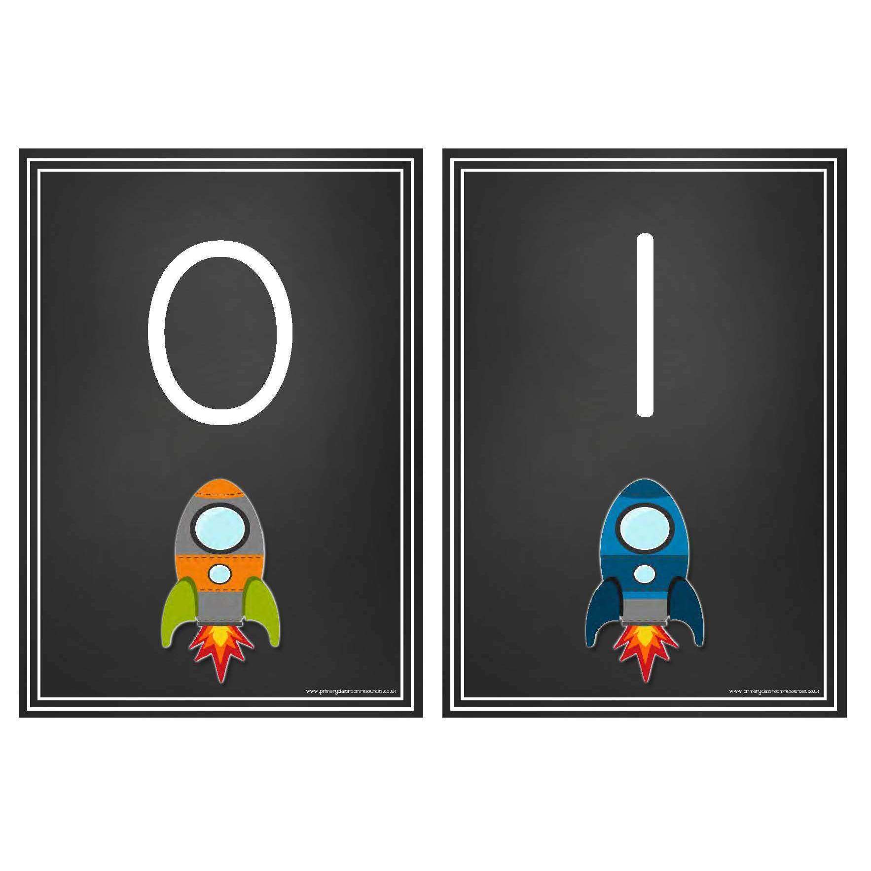 Number 0 Rockets Blackboard Style Number Cards 0-20 Rocket Theme – Primary Classroom ...