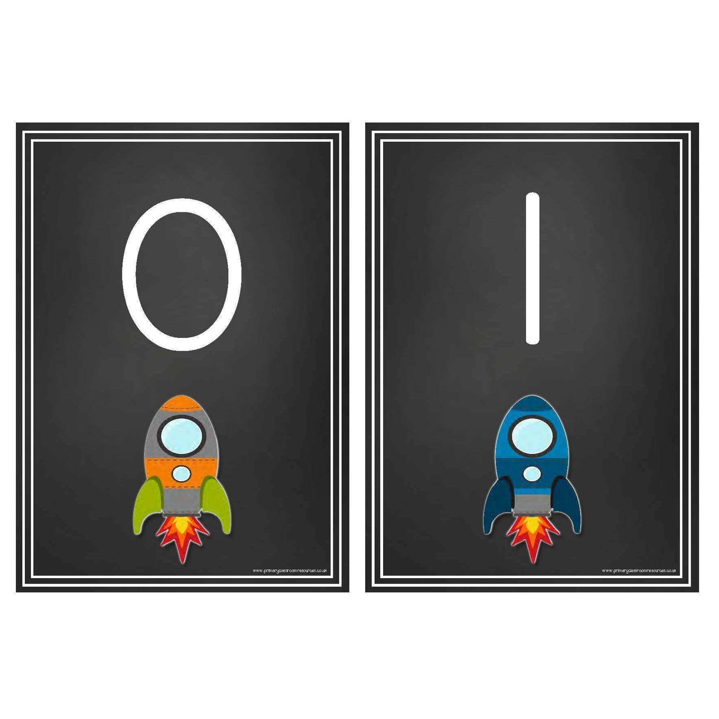 Blackboard Style Number Cards 0-20 Rocket Theme:Primary Classroom Resources