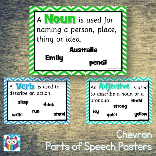 Chevron Parts of Speech Posters:Primary Classroom Resources