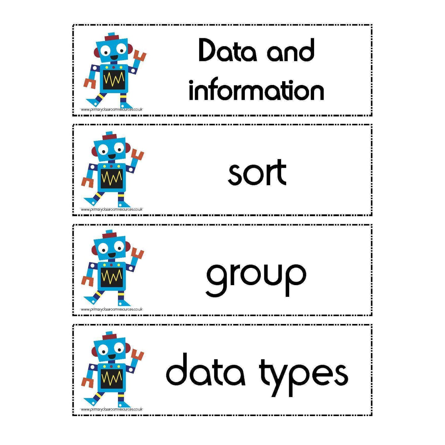 Computing Year 1 Vocabulary - Data and information:Primary Classroom Resources