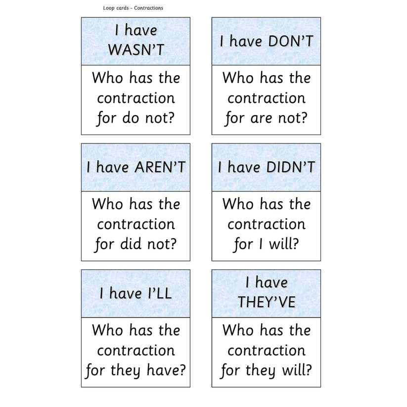 Contractions Loop Cards – Primary Classroom Resources