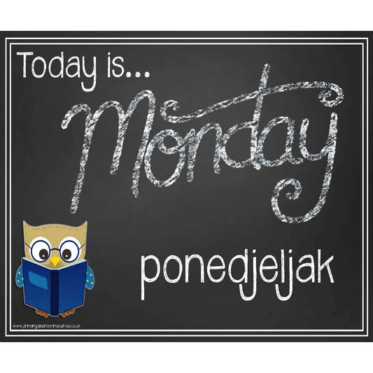 Croatian - English Days of the Week Blackboard Style Headers:Primary Classroom Resources