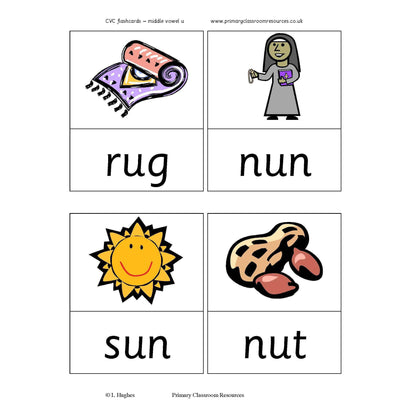 CVC Flashcards Middle U:Primary Classroom Resources
