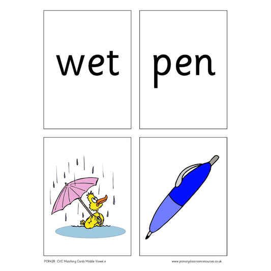 CVC Words Matching Cards -  Middle Vowel e:Primary Classroom Resources