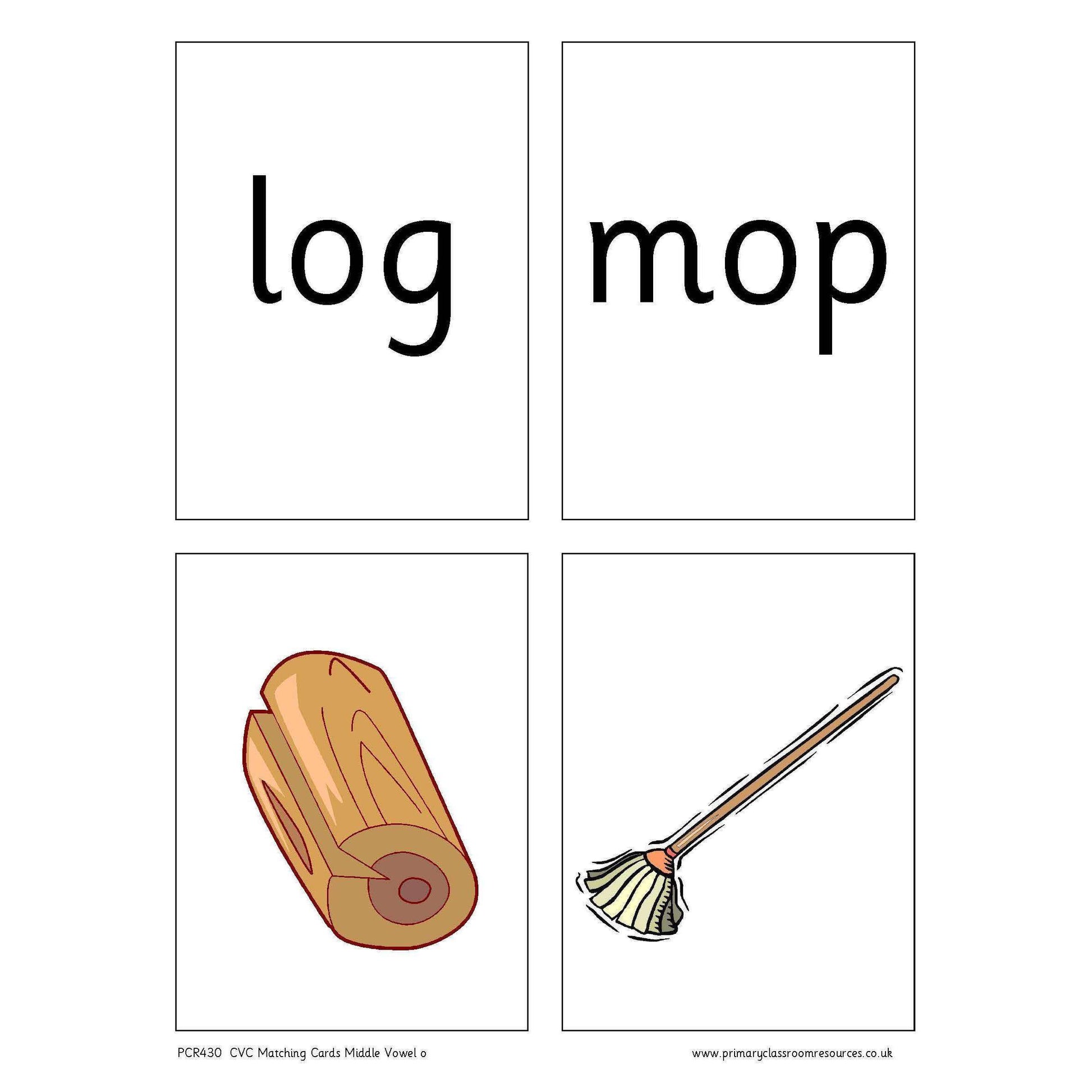 CVC Words Matching Cards -  Middle Vowel o:Primary Classroom Resources