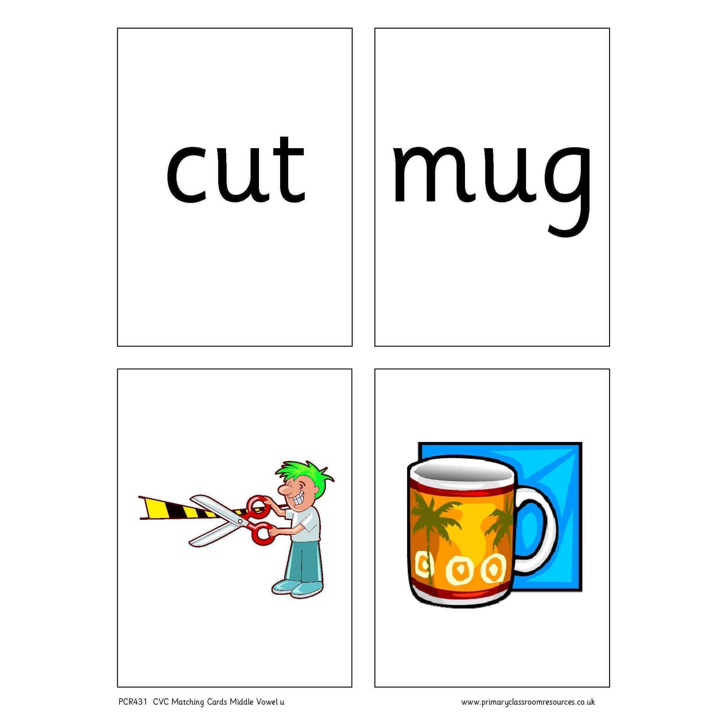 CVC Words Matching Cards -  Middle Vowel u:Primary Classroom Resources