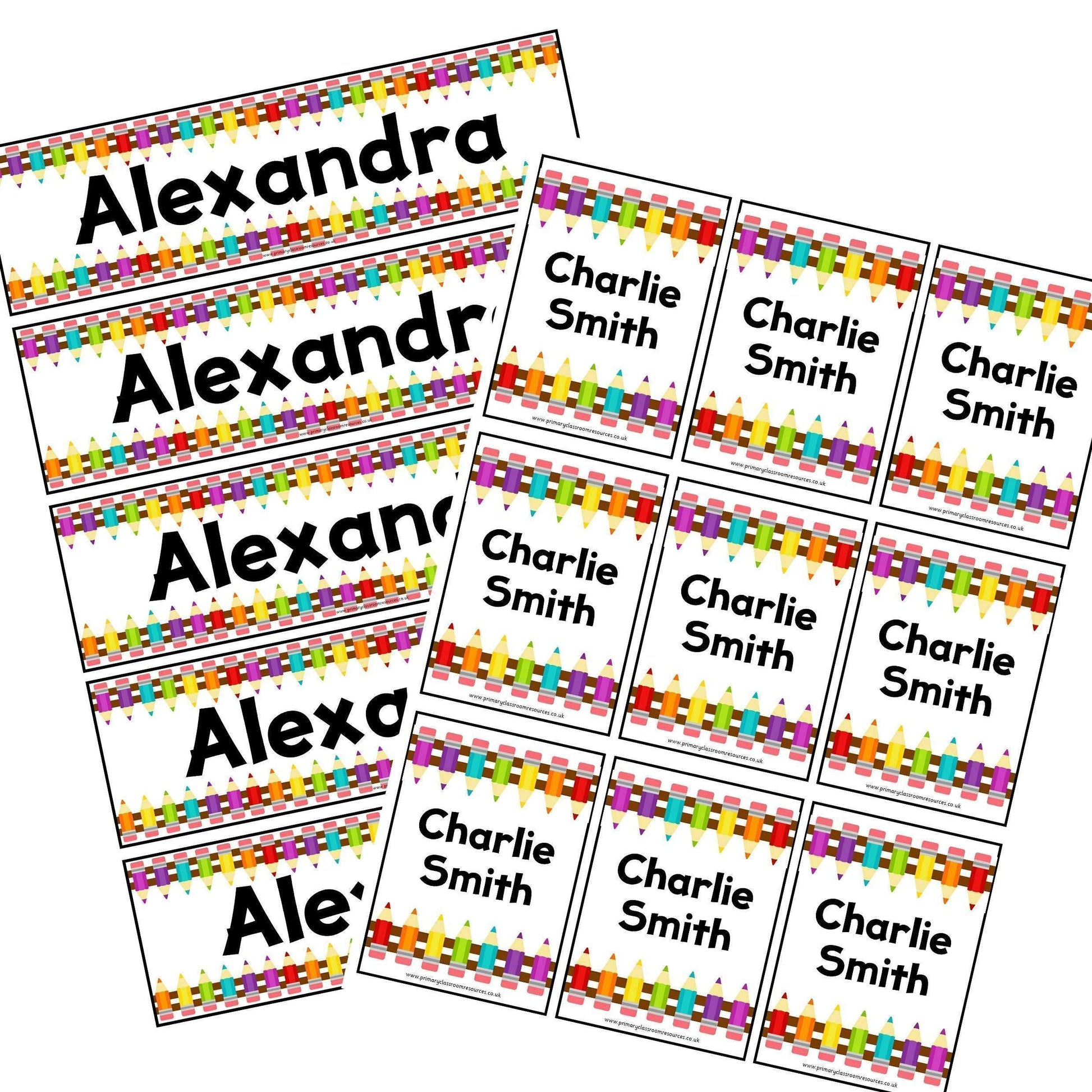 EDITABLE Name Tray & Coat Peg Labels Bundle:Primary Classroom Resources,Digital download / Rainbow pencils