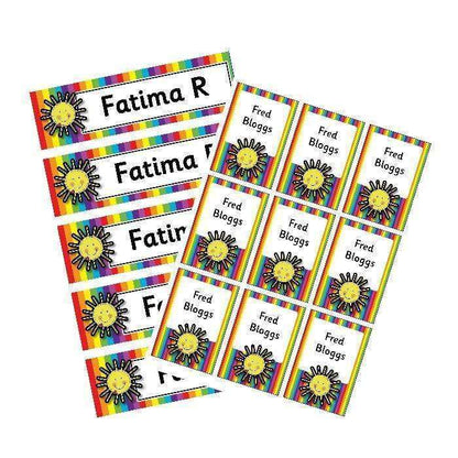EDITABLE Name Tray & Coat Peg Labels Bundle:Primary Classroom Resources,Digital download / Rainbow and sun