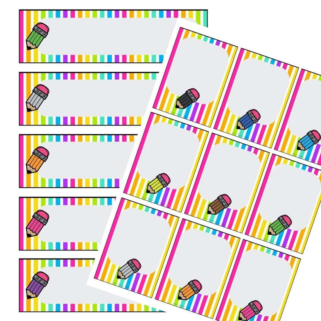 EDITABLE Name Tray & Coat Peg Labels Bundle:Primary Classroom Resources,Digital download / Rainbow Stripe Pencils