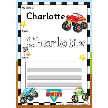 EDITABLE Name Writing Cards - Choose your theme!:Primary Classroom Resources,Monster Truck
