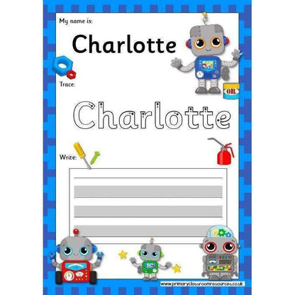EDITABLE Name Writing Cards - Choose your theme!:Primary Classroom Resources,Robot