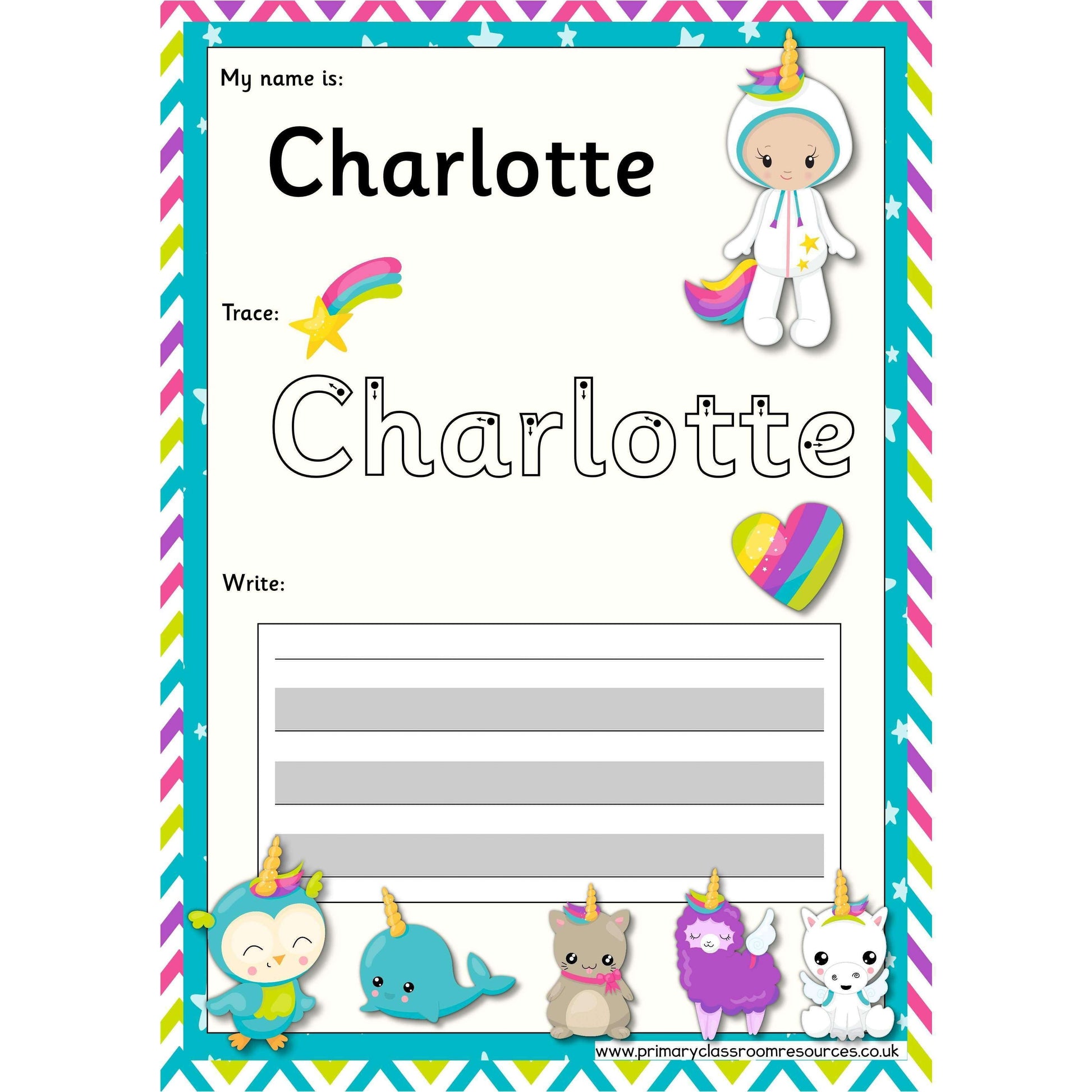EDITABLE Name Writing Cards - Choose your theme!:Primary Classroom Resources,Unicorn Wannabe