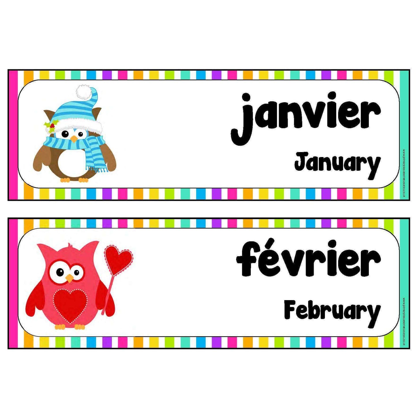 French-English Months Cards:Primary Classroom Resources