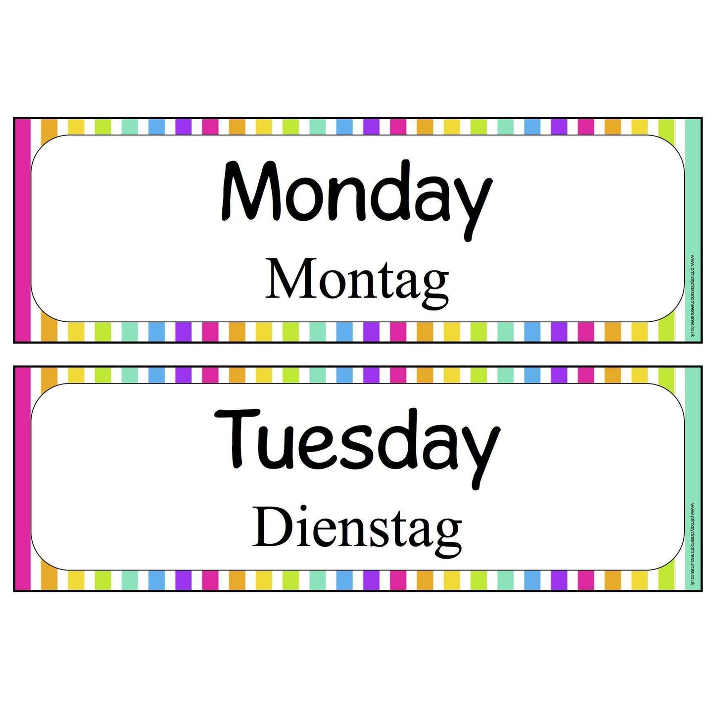 German - English Days of the Week:Primary Classroom Resources