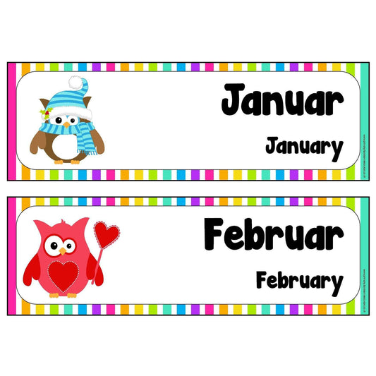 German - English Months Cards:Primary Classroom Resources