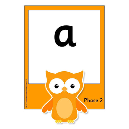 Large Owl Phase 2 Letters and Sounds Flashcards:Primary Classroom Resources