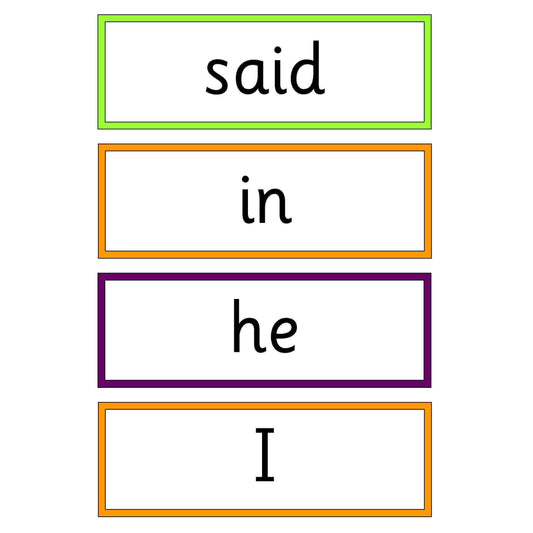 Letter and Sounds 100 Words with Phase Colour Borders:Primary Classroom Resources