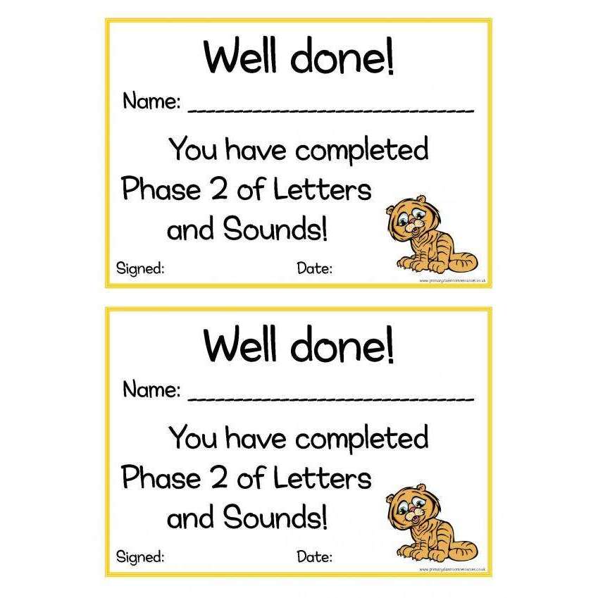 Letters and Sounds Certificates Phase 2:Primary Classroom Resources