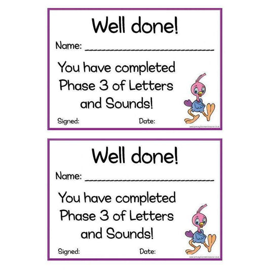 Letters and Sounds Certificates Phase 3:Primary Classroom Resources