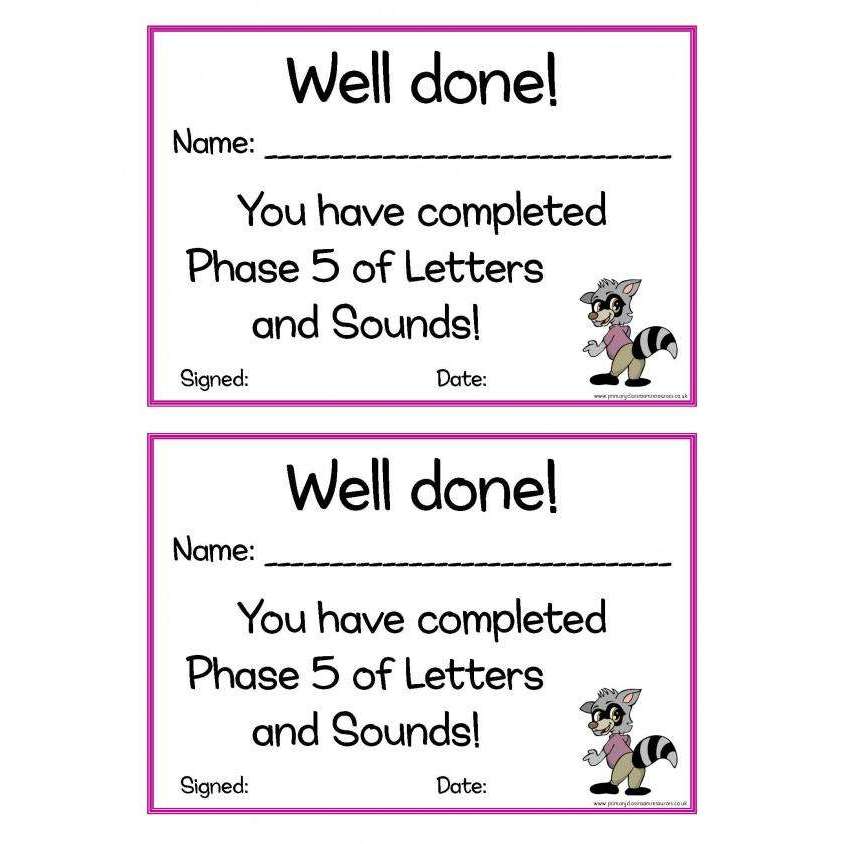 Letters and Sounds Certificates Phase 5:Primary Classroom Resources