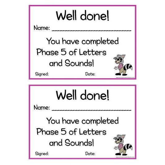 Letters and Sounds Certificates Phase 5:Primary Classroom Resources