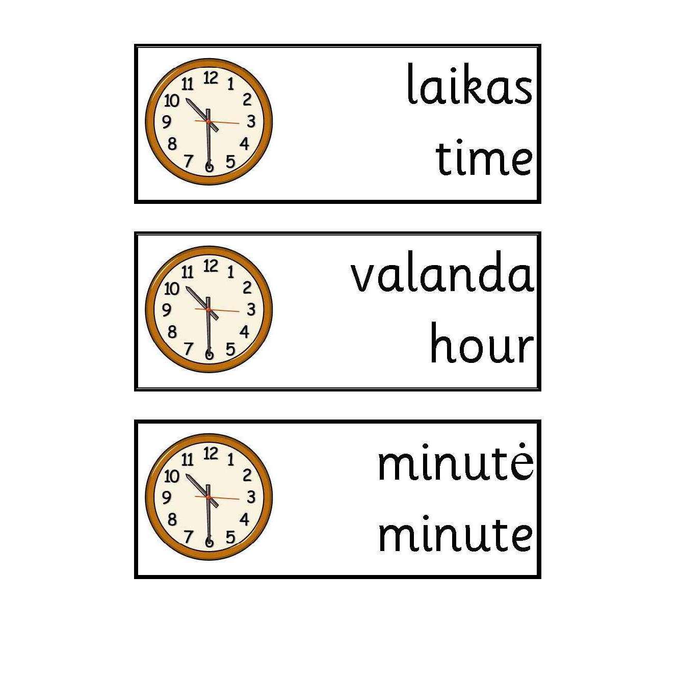 Lithuanian Time Vocab:Primary Classroom Resources