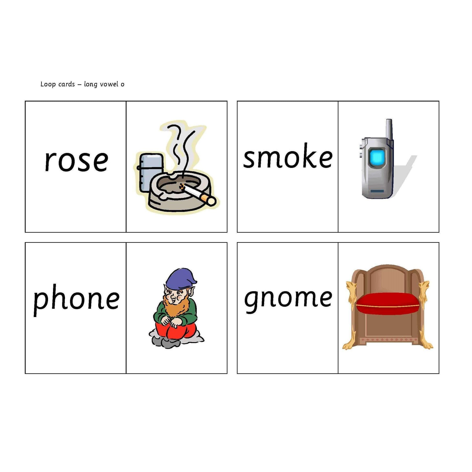 Long Vowel O Loop Cards:Primary Classroom Resources