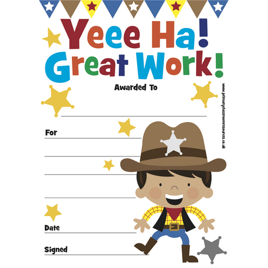Mini Certificates Pad - Cowboy - Yeee Ha! Great Work:Primary Classroom Resources