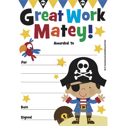 Mini Certificates Pad - Pirate -Great Work Matey!:Primary Classroom Resources