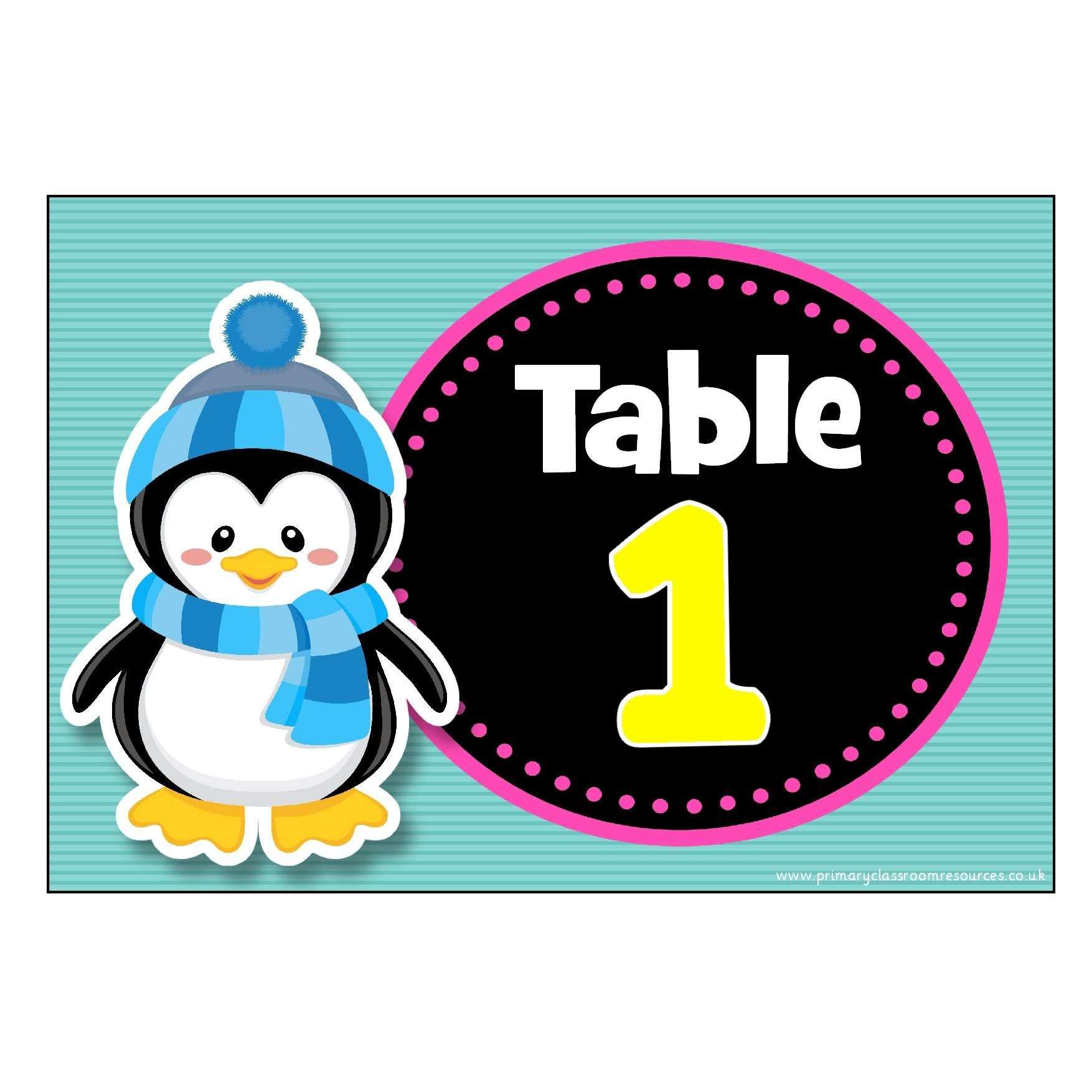 Numbered Table Signs - Penguins Theme:Primary Classroom Resources