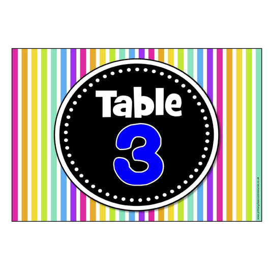 Numbered Table Signs - Striped Theme:Primary Classroom Resources