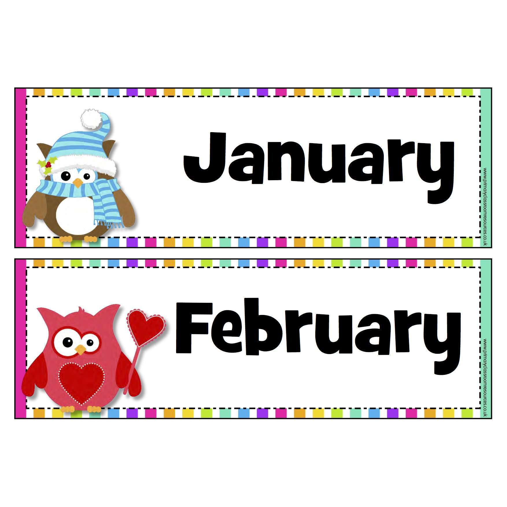 Owl Months of the Year Headers:Primary Classroom Resources