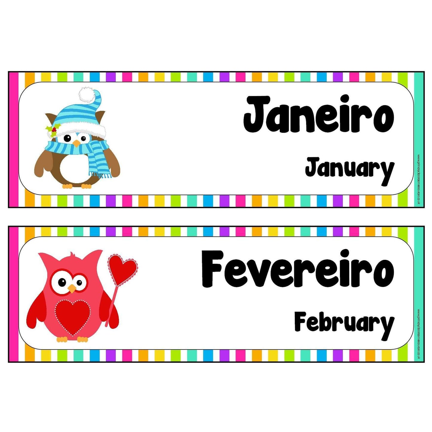 Portuguese - English Months Cards:Primary Classroom Resources